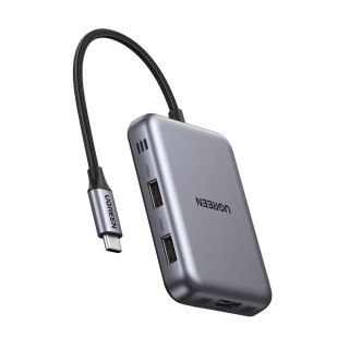 HUB rozdzielacz 7w1 USB-C na HDMI USB-C USB-A SD TF - szary