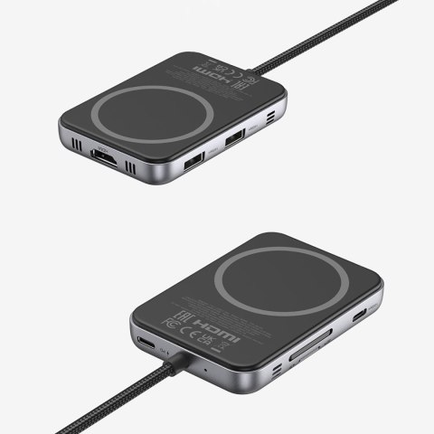 HUB rozdzielacz 7w1 USB-C na HDMI USB-C USB-A SD TF - szary