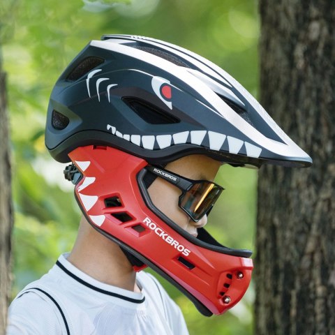 Kask rowerowy dziecięcy z odpinaną szczęką rozmiar S 48-52cm - czarny rekin