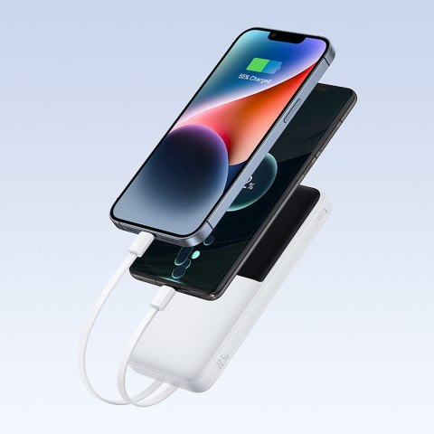 Powerbank 10000mAh 22.5W Lipow z wbudowanymi kablami USB-C iPhone Lightning - biały