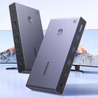 Przełącznik 2 komputery 1 monitor KVM USB-C HDMI 4K 60Hz - szary