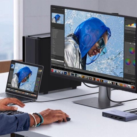 Przełącznik 2 komputery 1 monitor KVM USB-C HDMI 4K 60Hz - szary