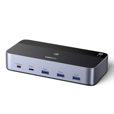 Przełącznik 2 komputery 2 monitory KVM DisplayPort USB-A USB-C 8K 60Hz - szary