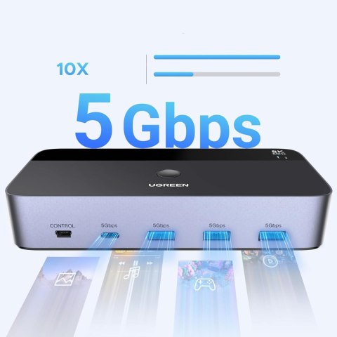 Przełącznik 2 komputery 2 monitory KVM DisplayPort USB-A USB-C 8K 60Hz - szary