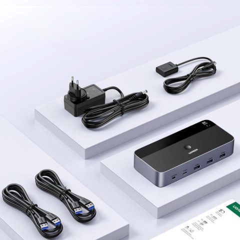 Przełącznik 2 komputery 2 monitory KVM DisplayPort USB-A USB-C 8K 60Hz - szary