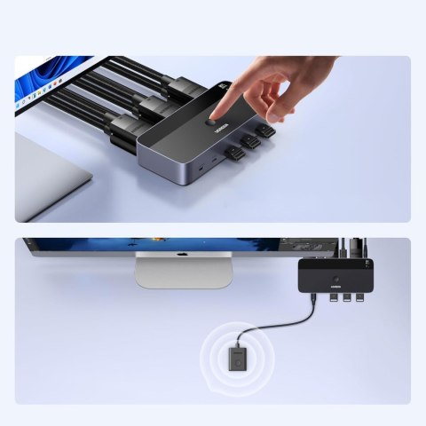 Przełącznik 2 komputery 2 monitory KVM DisplayPort USB-A USB-C 8K 60Hz - szary