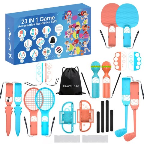 Zestaw akcesoriów rodzinnych 23w1 do konsoli Nintendo Switch 2 - pomarańczowy i niebieski