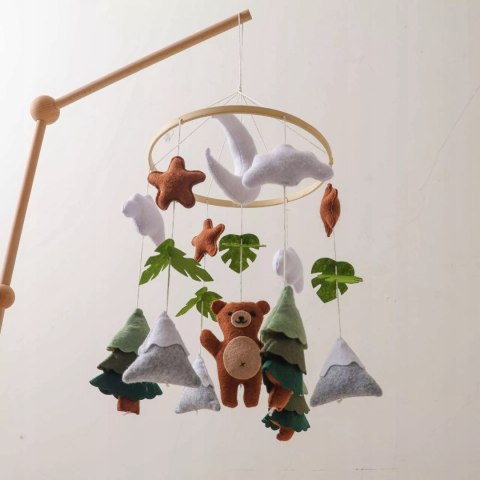 Karuzelka do Łóżeczka Dziecięcego Boho Naturalne Drewno z pałąkiem Bear