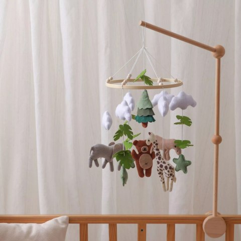 Karuzelka do Łóżeczka Dziecięcego Boho Naturalne Drewno z pałąkiem Safari