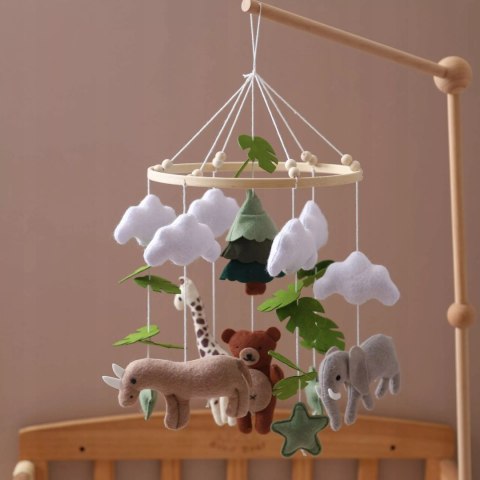 Karuzelka do Łóżeczka Dziecięcego Boho Naturalne Drewno z pałąkiem Safari