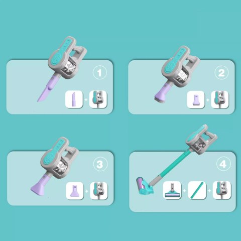 Odkurzacz dla Dzieci Pionowy + Stacja Zestaw do Sprzątania 3 Ssawki Dźwięki