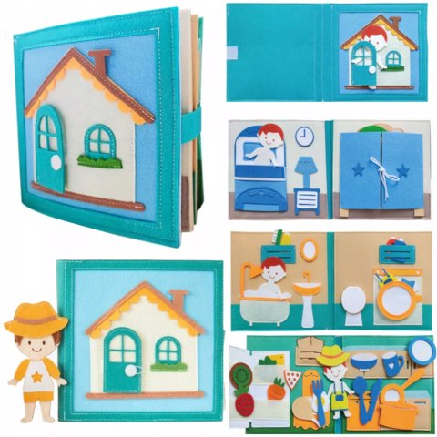 Cicha Książeczka dla dzieci Tablica Manipulacyjna Montessori Filcowa dom