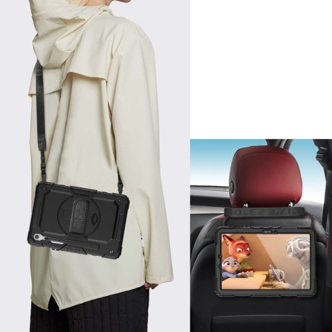 Etui z podstawką uchwytem smyczą na Samsung Galaxy Tab S9 FE 10.9'' X510 / X516B Solid360 - czarne