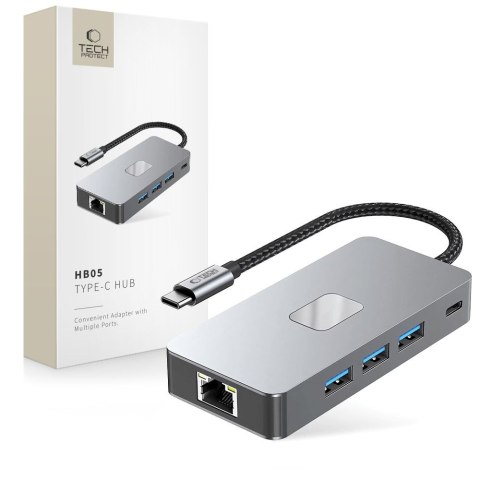 HUB adapter 9w1 USB-C USB-A HDMI SD TF RJ45 4K 60Hz - szary