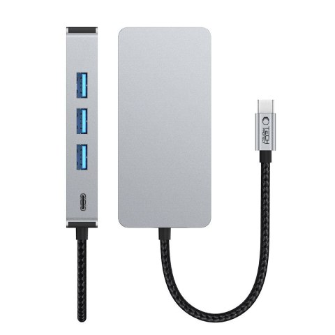 HUB adapter 9w1 USB-C USB-A HDMI SD TF RJ45 4K 60Hz - szary