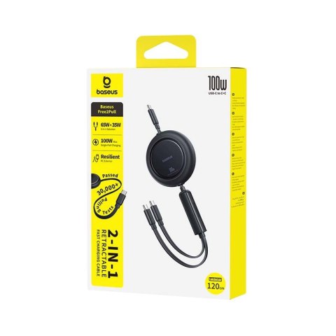 Kabel przewód zwijany 2w1 USB-C 100W 1.2m - czarny