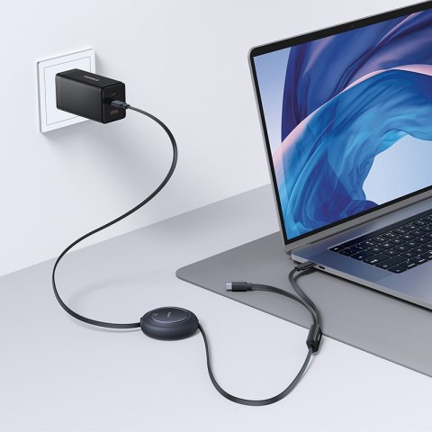 Kabel przewód zwijany 2w1 USB-C 100W 1.2m - czarny