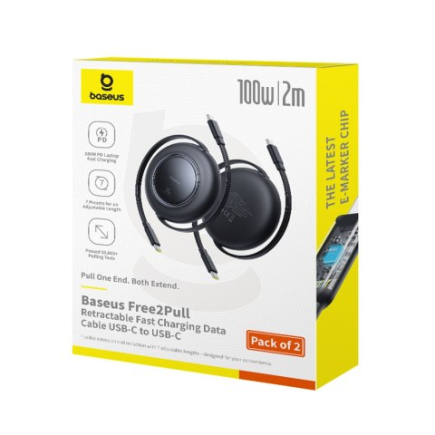 Kabel przewód zwijany USB-C 100W 2m czarny - 2 szt.