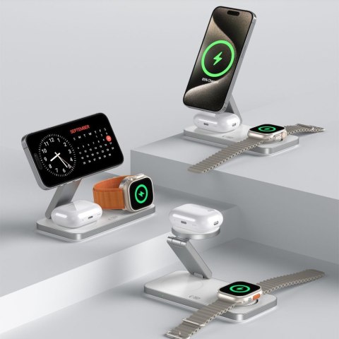 Ładowarka indukcyjna 3w1 do iPhone Apple Watch AirPods + kabel USB-C MagSafe - biała