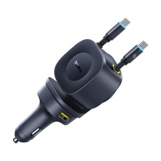 Ładowarka samochodowa USB-C USB-A ze zwijanymi kablami USB-C 60W - czarna