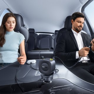 Ładowarka samochodowa USB-C USB-A ze zwijanymi kablami USB-C 60W - czarna