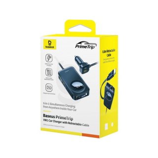 Ładowarka samochodowa ze zwijanym kablem do 6 urządzeń 60W - czarna