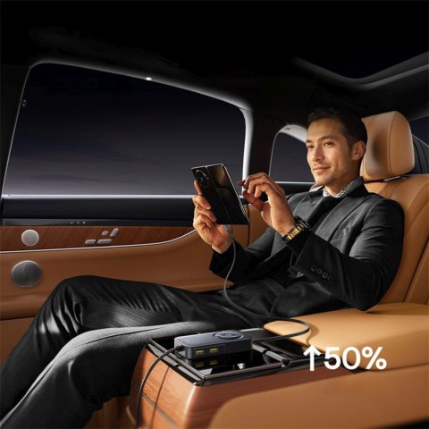 Ładowarka samochodowa ze zwijanym kablem do 6 urządzeń 60W - czarna