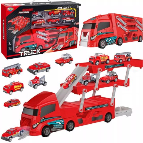 Laweta Ciężarówka Straż Pożarna 6 Autek Resoraki Rampa Garaż dla dzieci