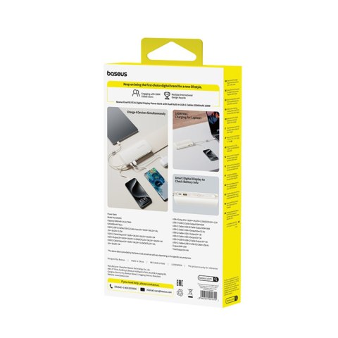 Powerbank 20000mAh 100W z wyświetlaczem dwoma kablami USB-C - beżowy