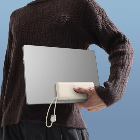 Powerbank 20000mAh 100W z wyświetlaczem dwoma kablami USB-C - beżowy