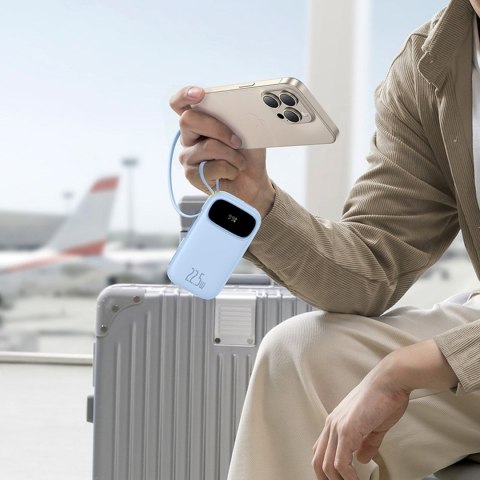 Powerbank 20000mAh z wyświetlaczem wbudowanymi kablami EnerFill FC31 22.5W - niebieski