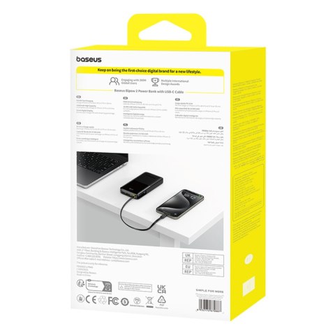 Powerbank Bipow 2 10000mah 20W z wyświetlaczem wbudowanym kablem USB-C - czarny