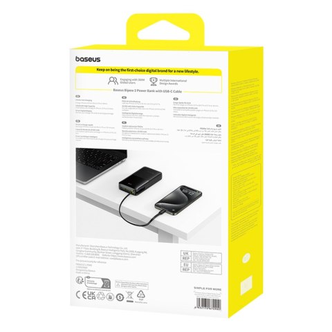 Powerbank Bipow 2 20000mah 20W z wyświetlaczem wbudowanym kablem USB-C - czarny