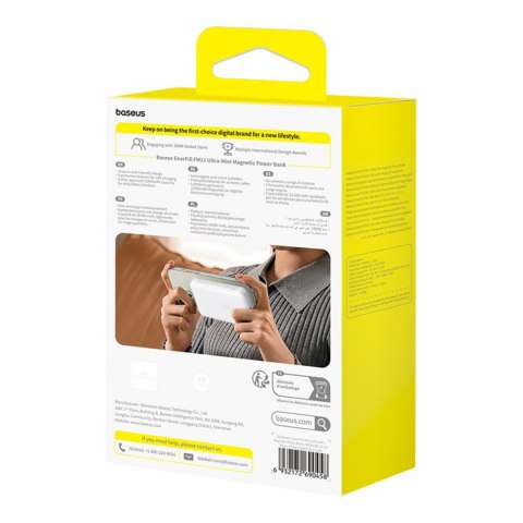 Powerbank bezprzewodowy EnerFill FM11 10000mAh 22.5W MagSafe z kablem USB-C 30cm - biały