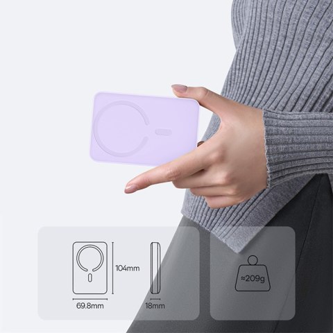 Powerbank indukcyjny 10000mAh 22.5W MagSafe z kablem USB-C 20V/3A 0.3m - fioletowy