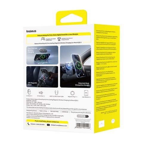 Uchwyt samochodowy magnetyczny z ładowarką wentylatorem na kratkę Qi2.2 - czarny