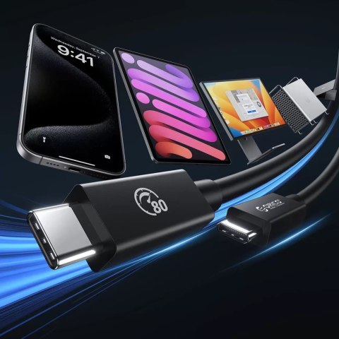 Kabel przewód USB-C USB4 Thunderbolt5 80Gbps 240W 1.5m - czarny