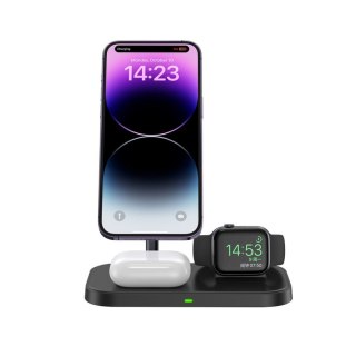 Ładowarka indukcyjna 3w1 ze stojakiem na smartfon Apple Watch AirPods MagSafe - czarna