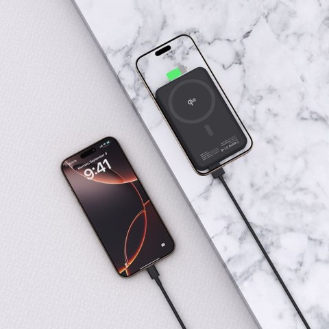 Powerbank bezprzewodowy 10000 mAh USB-A USB-C 15W - czarny