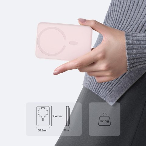 Powerbank indukcyjny 10000mAh 22.5W MagSafe z kablem USB-C 20V/3A 0.3m - różowy