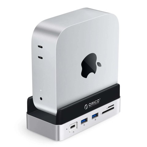 Stacja dokująca 10w1 do Mac mini M.2 USB-C USB-A HDMI RJ45 SD/TF - srebrna