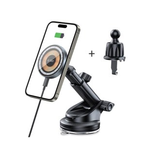 Uchwyt samochodowy z ładowarką indukcyjną do smartfona na kratkę deskę 15W - czarny
