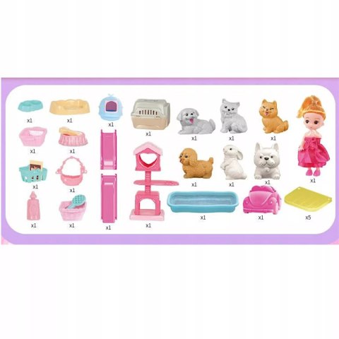 Rozkładany domek dla lalek z zjeżdżalnią 6 figurek zwierząt lalka dzwonek