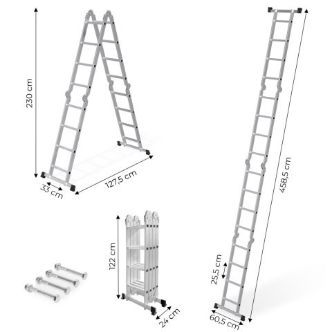 DRABINA ALUMINIOWA WIELOFUNKCYJNA 4X4 PRZEGUBOWA SKŁADANA 150 KG MODERNHOME