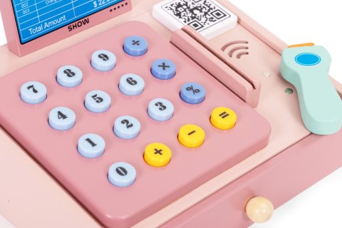 DREWNIANA KASA FISKALNA DLA DZIECI SKANER BANKNOTY MONETY KARTA