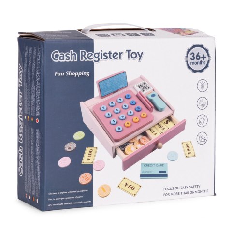 DREWNIANA KASA FISKALNA DLA DZIECI SKANER BANKNOTY MONETY KARTA