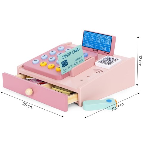 DREWNIANA KASA FISKALNA DLA DZIECI SKANER BANKNOTY MONETY KARTA