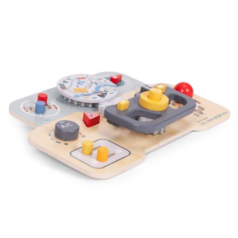 DREWNIANA TABLICA MANIPULACYJNA SENSORYCZNA DLA DZIECI PANEL EDUKACYJNY AUTO KIEROWNICA 15 ELEMENTÓW ECOTOYS