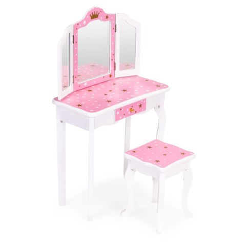 DUŻA TOALETKA ZABAWKOWA DLA DZIEWCZYNKI POTRÓJNE LUSTRO TABORET SZUFLADA ECOTOYS