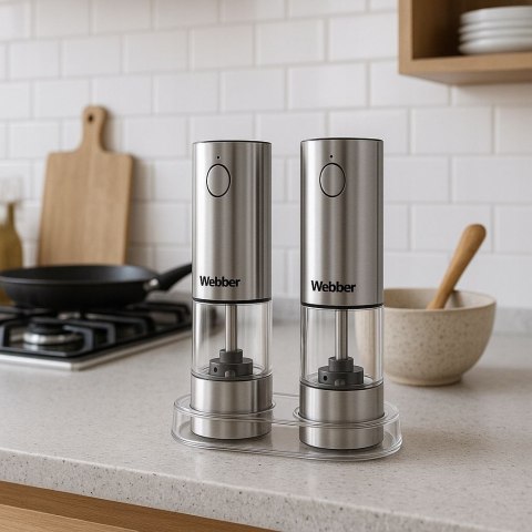 ELEKTRYCZNY MŁYNEK DO SOLI I PIEPRZU AKUMULATOROWY USB ZESTAW 2 SZTUKI REGULACJA MIELENIA PODŚWIETLENIE